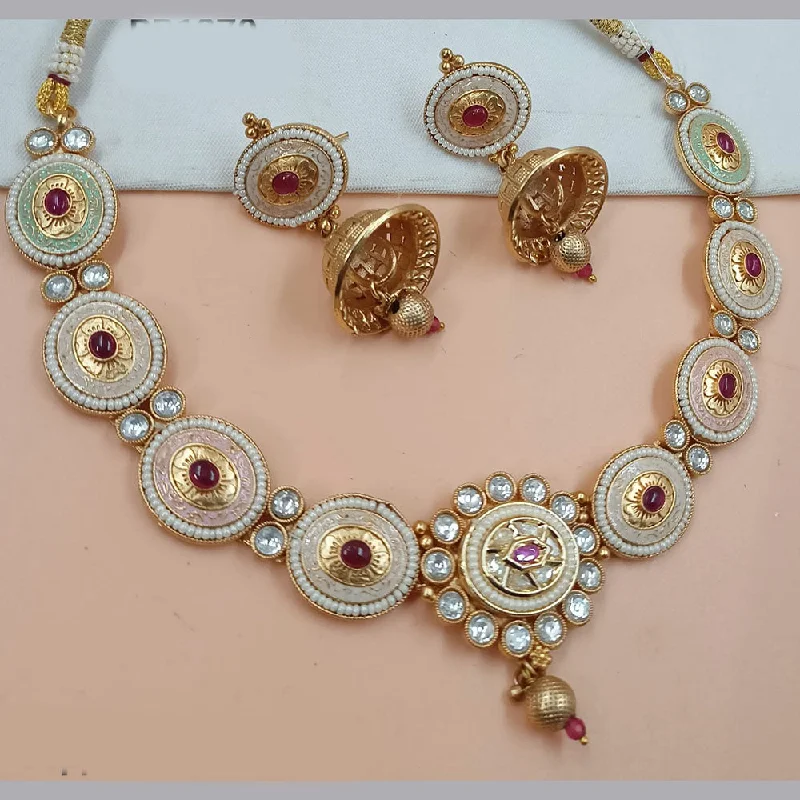 boho chic necklaces for women-Padmawati Bangles Gold Plated Pota Stone Meenakari Necklace Set