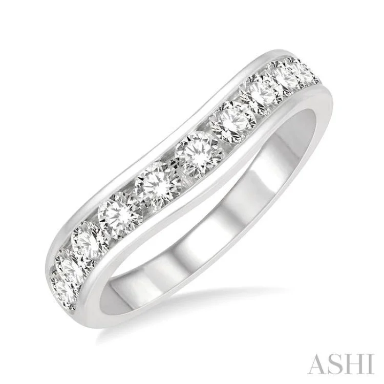 women’s birthstone rings-1 Ctw Round Cut Diamond Inlay Wedding Band in 14K White Gold