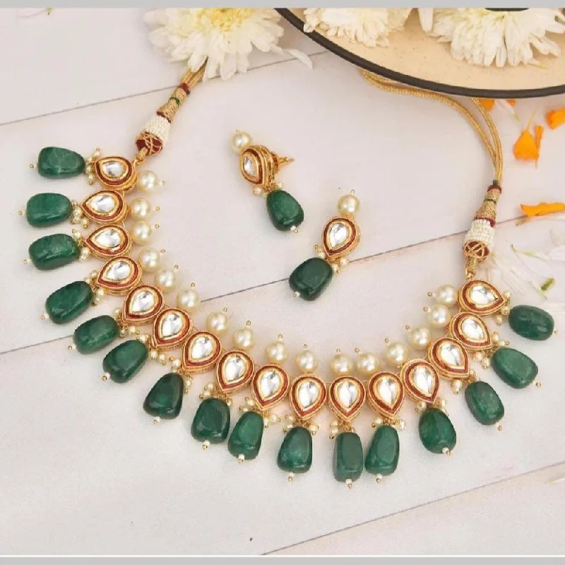 custom photo frame necklaces for women-FS Collection Gold Plated Kundan Stone And Beads Necklace Set