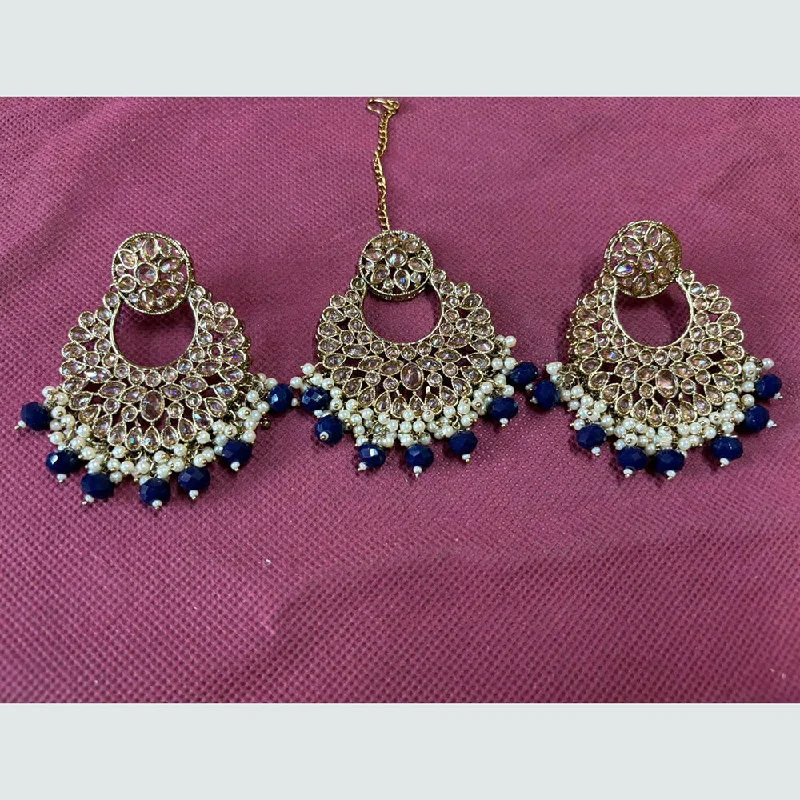 women’s sterling silver earrings-Shree Chamunda Jewellers Gold Plated Crystal Stone Dangler Earrings With Maangtikka