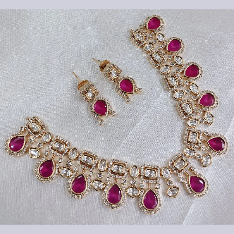 women’s ruby necklaces-Akruti Collection Gold Plated Polki Kundan Necklace Set