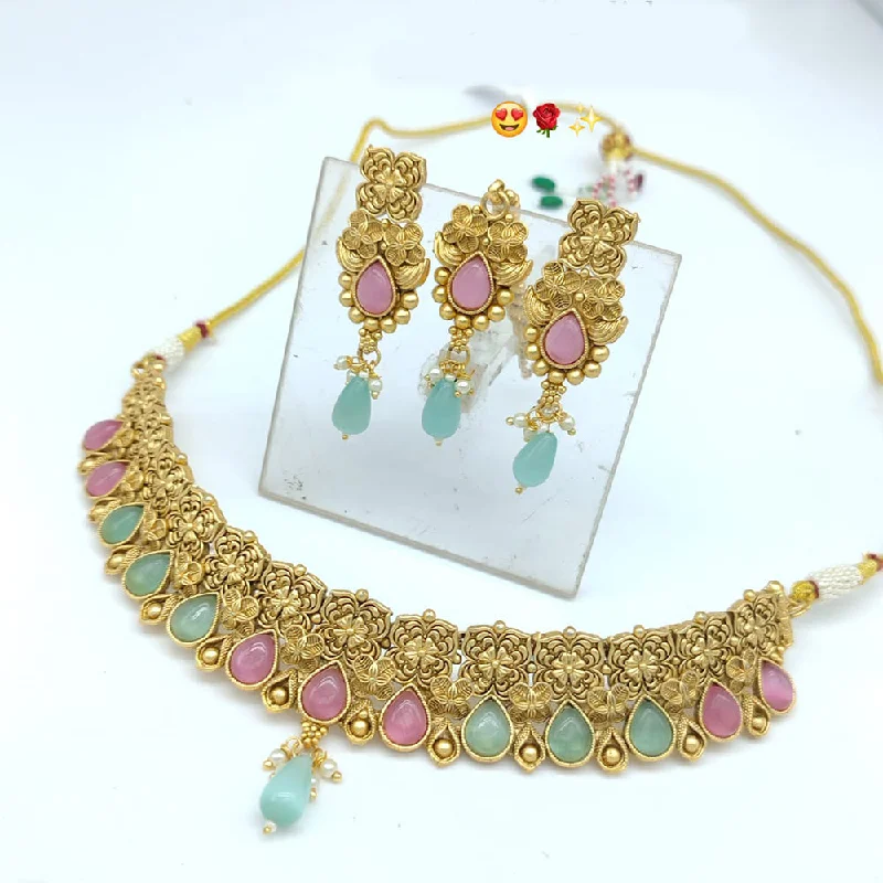 zodiac sign necklaces for women-SNERA  Gold Plated Crystal Stone choker Necklace Set