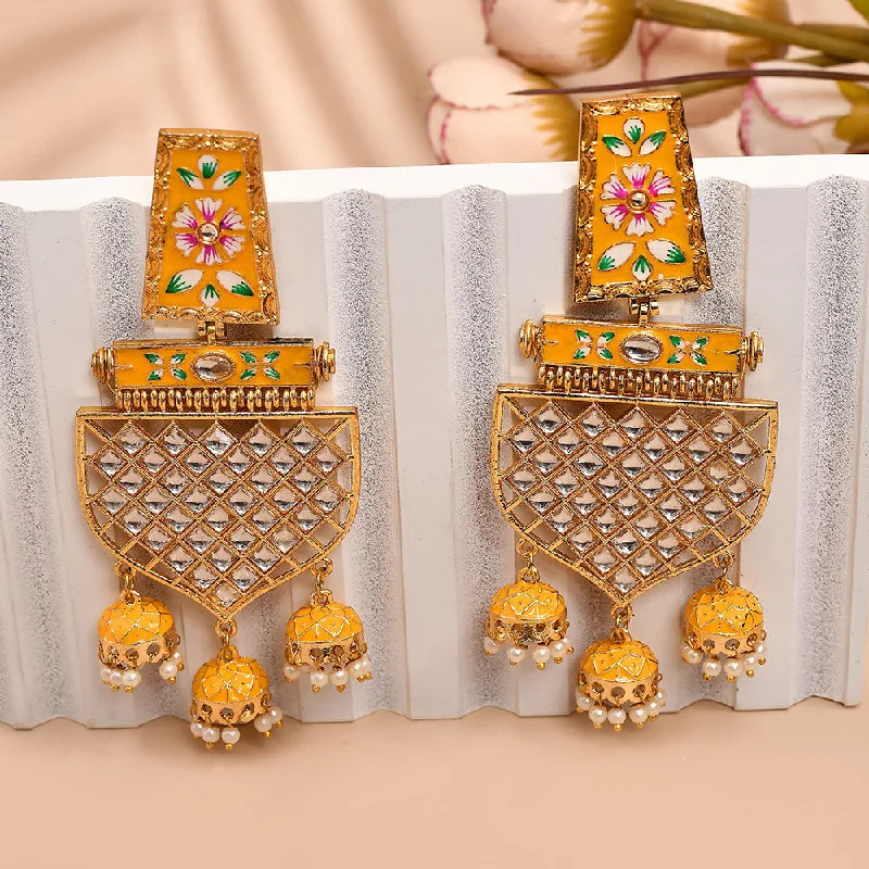 women’s gold earrings-Shagna Gold Plated Kundan Stone And Meenakari Jhumki Earrings