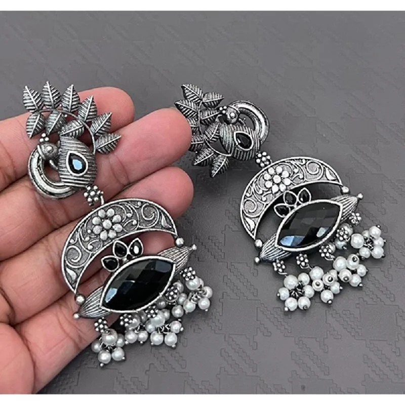 women’s zodiac earrings-Akruti Collection Oxidised Plated Pota Stone Dangler Earrings