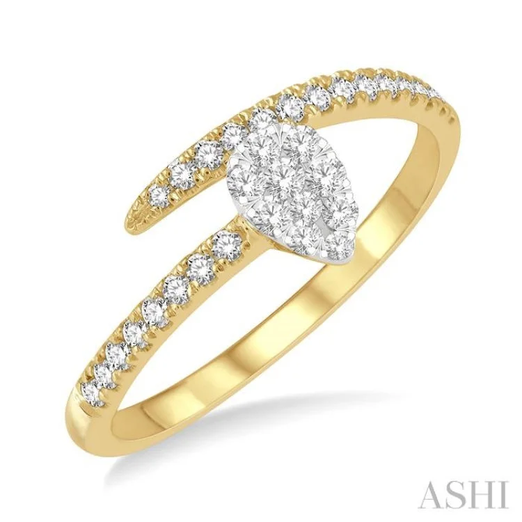 elegant rings for women-1/4 ctw Open End Pear Mount Lovebright Round Cut Diamond Ladies Ring in 14K Yellow and White Gold