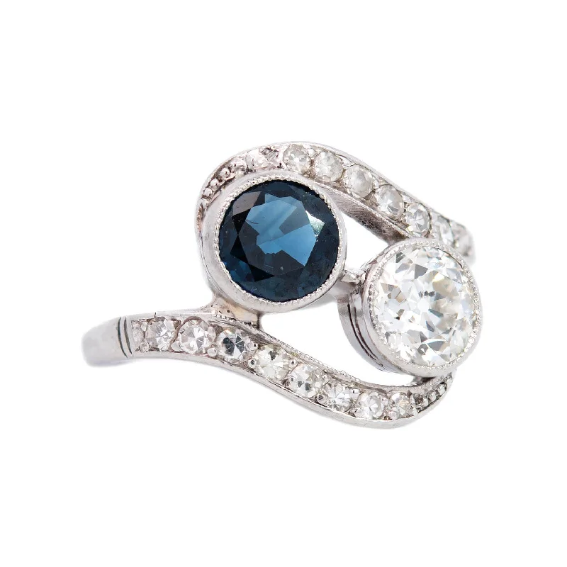 personalized engagement rings-Edwardian Platinum Sapphire & Diamond Ring