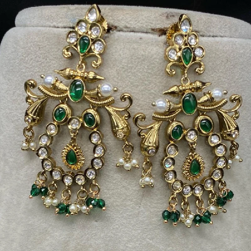 trendy earrings for women-Royal Kundan Jewellery Gold Plated Polki Kundan And Pearls Dangler Earrings