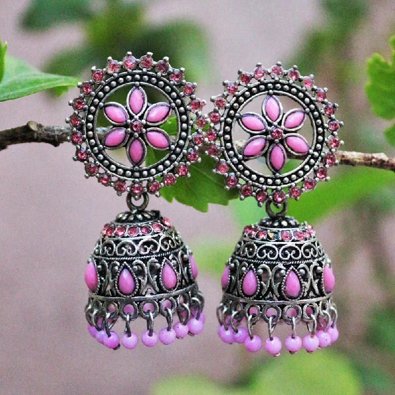 women’s chandelier earrings-H K Fashion Oxidised Plated  Pota Stone Jhumki Earrings