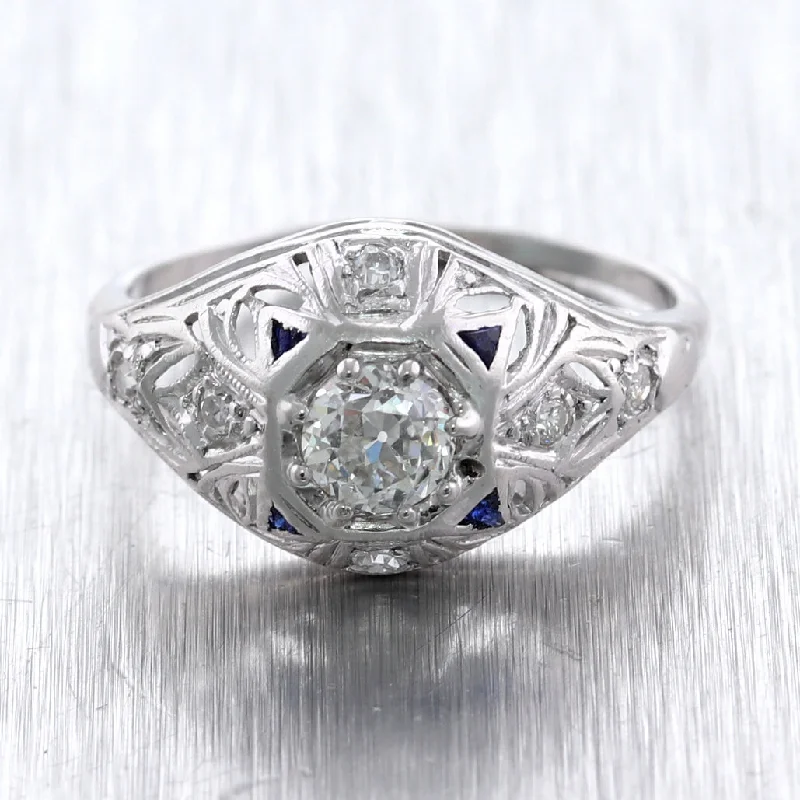 women’s engagement rings with halos-1930's Antique Art Deco Platinum 0.80ctw Diamond Ring