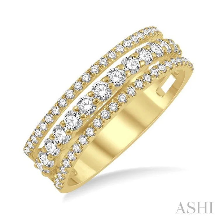 women’s vintage silver rings-3/4 Ctw Round Cut Diamond Split Triple Ring in 14K Yellow Gold