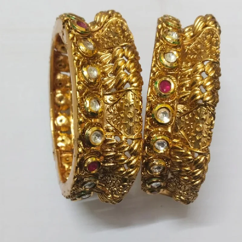 women’s open bangle bracelets-Niyansh Bangles Pota Stone Gold Plated Bangles Set