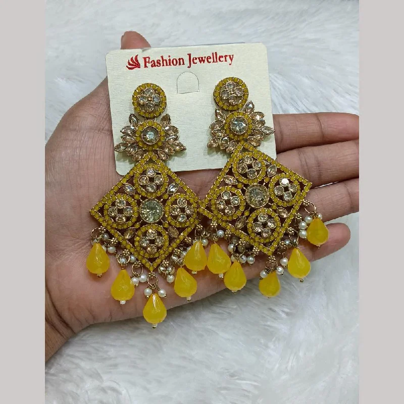 stylish earrings for women-Lucentarts Jewellery Gold Plated Crystal Stone And Pearls Dangler Earrings