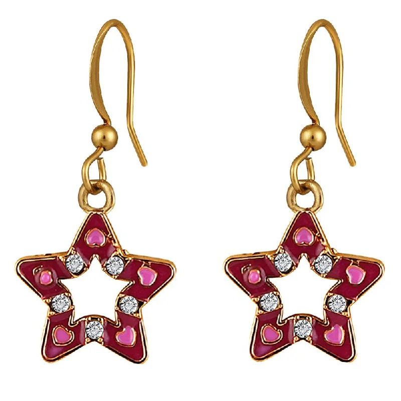 women’s gold diamond earrings-Mahi Gold Plated Pink Meenakari Work and Crystals Star Earrings for Women (ER1109848GPin)