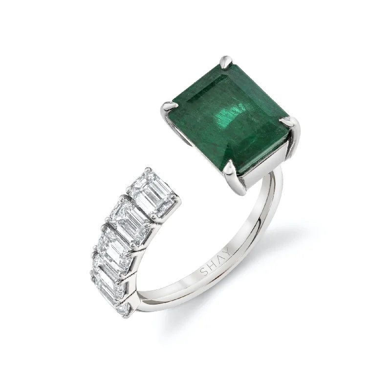 engagement rings with side stones-FLOATING EMERALD & DIAMOND RING