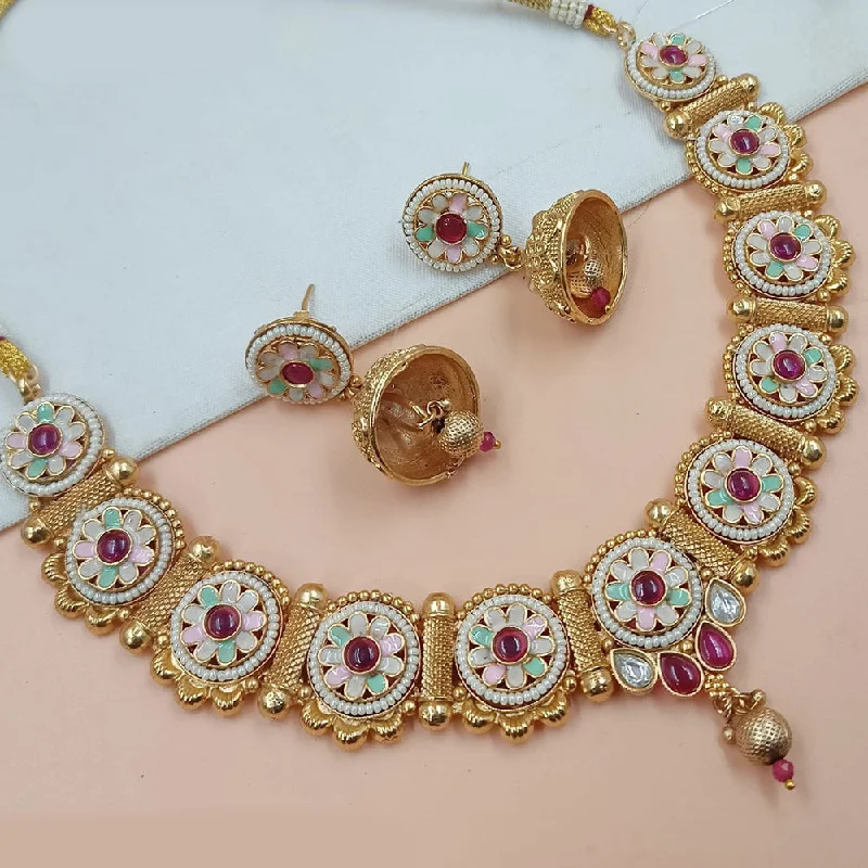 dainty necklaces for women-Padmawati Bangles Gold Plated Pota Stone Meenakari Necklace Set