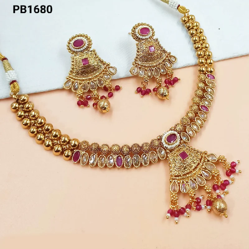 long pendant necklaces for women-Padmawati Bangles Gold Plated Crystal Stone And Pearls Necklace Set