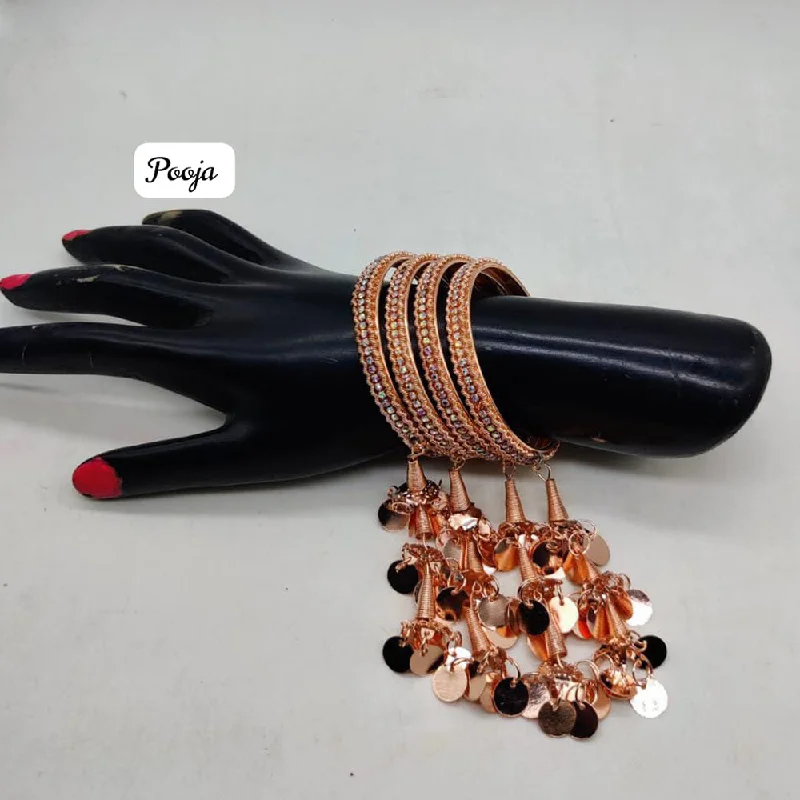 women’s gemstone bangles-Pooja Bagles Rose Gold Plated Bangles Set