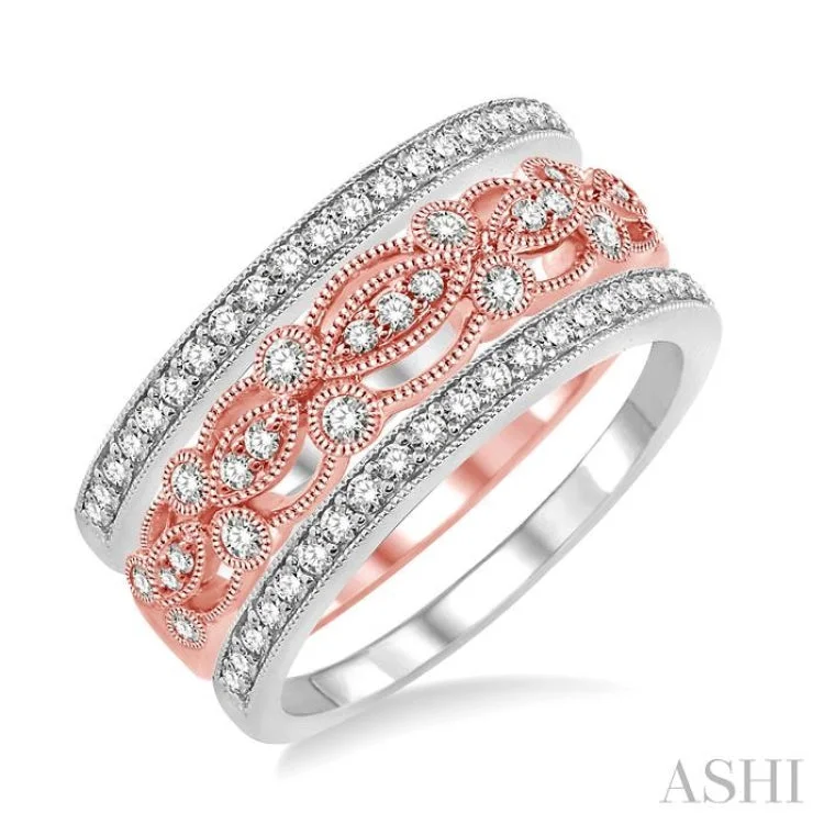 diamond-encrusted rings for women-5/8 Ctw Round Cut Diamond Triple Band Set in 14K Rose and White Gold