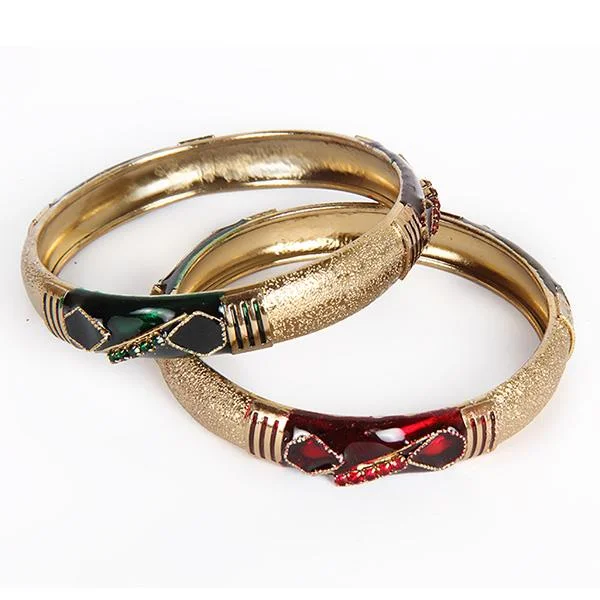 multi-colored bangles for women-Kriaa Maroon And Green Meenakari Austrian Stone Bangle Set - 1401124_2.4