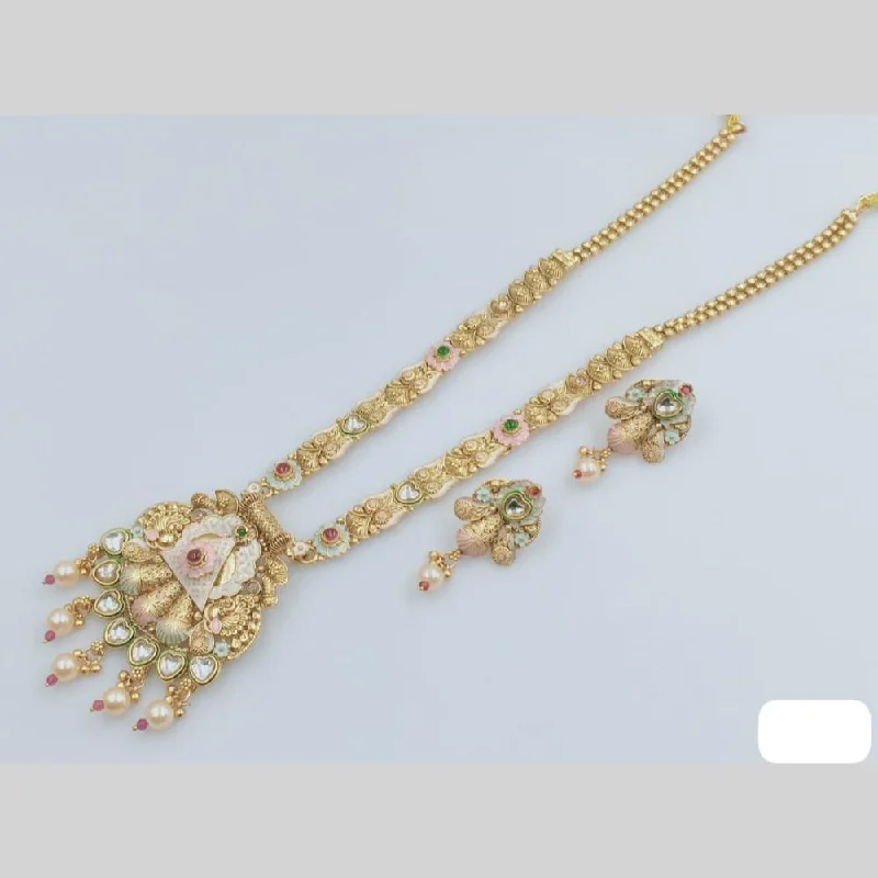 women’s custom engraving necklaces-Rani Sati Jewels Gold Plated Kundan Stone And Meenakari Long Necklace Set