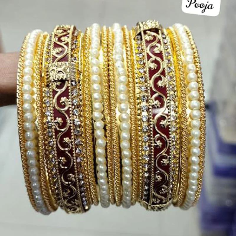 women’s flower charm bracelets-Pooja Bangles Gold Plated Bangle Set