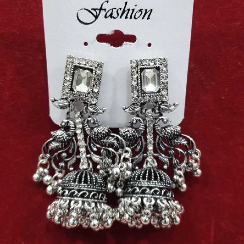 silver dangly earrings for women-Sofine Oxidised Plated Jhumki Earrings