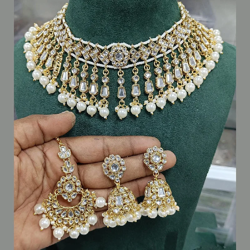 women’s customized heart necklaces-Rani Sati Jewels Gold Plated Kundan Stone And Pearls Necklace Set