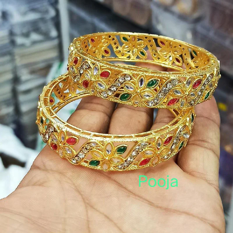 women’s stacked bracelets-Pooja Bangles Gold Plated Bangles set