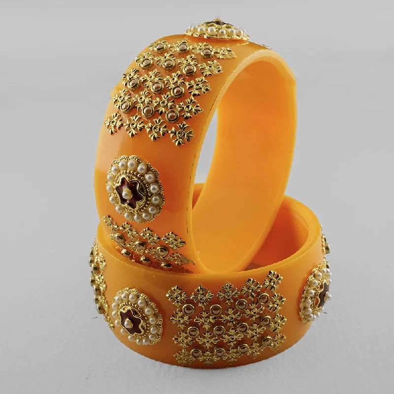 gemstone bracelets for women-SOB Set of 2 Designer  Acrylic Bangles with Studded Kundan