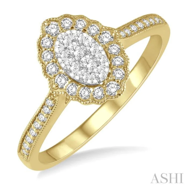 large rings for women-1/3 ctw Oval Laticde Lovebright Round Cut Diamond Ladies Ring in 14K Yellow and White Gold