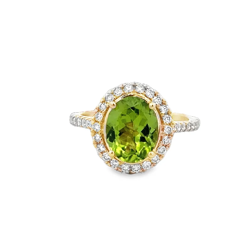 emerald-cut diamond engagement rings-Peridot and Diamond Ring in Yellow Gold