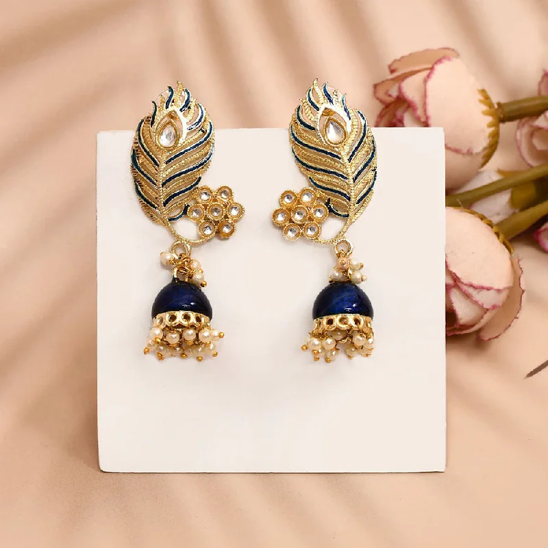 women’s geometric earrings-Shagna Gold Plated Kundan Stone And Meenakari Jhumki Earrings