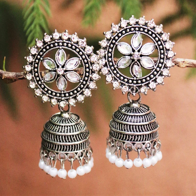 women’s heart-shaped earrings-H K Fashion Oxidised Plated  Crystal Stone Jhumki Earrings