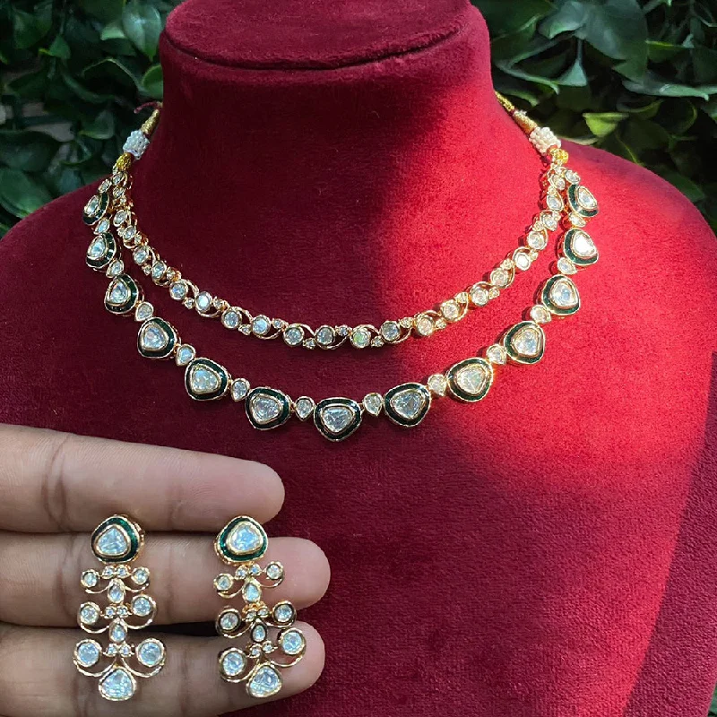 modern silver necklaces for women-Amoliya Jewels Gold Plated Polki Kundan Necklace Set