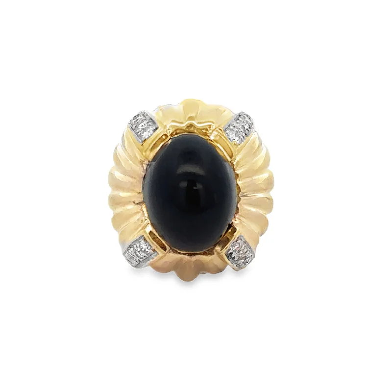 women’s emerald engagement rings with diamonds-Statement Vintage Onyx and Diamond Ring in Yellow Gold