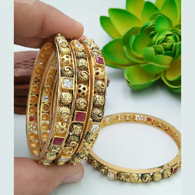 women’s leather bracelets-Sai Fashion Gold Plated Pota Stone Bangle Set