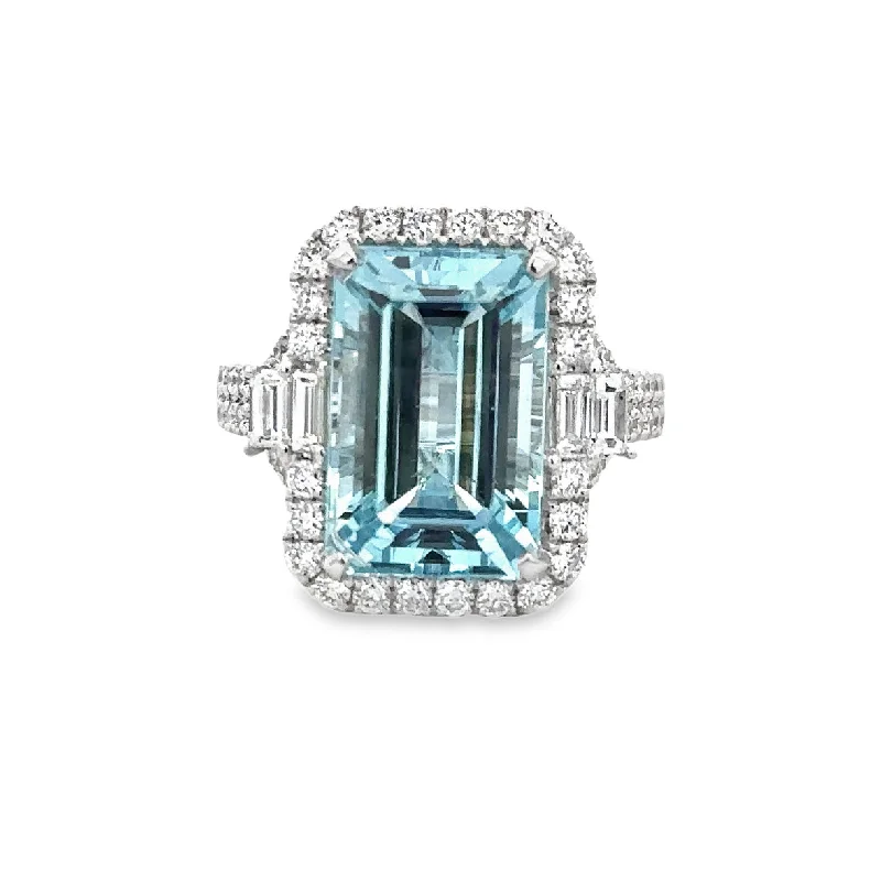 solitaire engagement rings for women-Striking 6.23 ct. Aquamarine and Diamond Ring in 18k White Gold