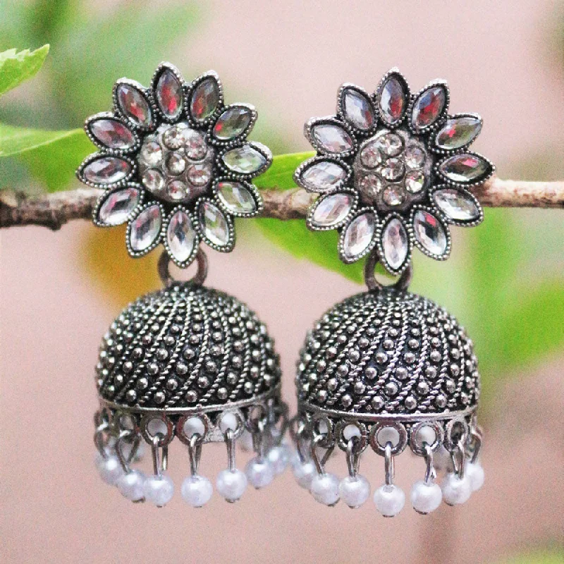 women’s oval earrings-H K Fashion Oxidised Plated Austrian Stone Jhumki Earrings