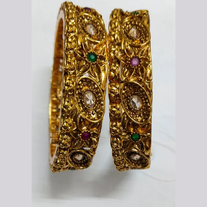 women’s stackable bracelets-Niyansh Bangles Pota Stone Gold Plated Bangles Set - 11241009