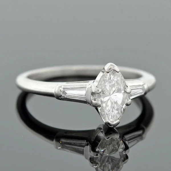 women’s vintage diamond rings-Retro Platinum Marquise Diamond Ring 0.84ct