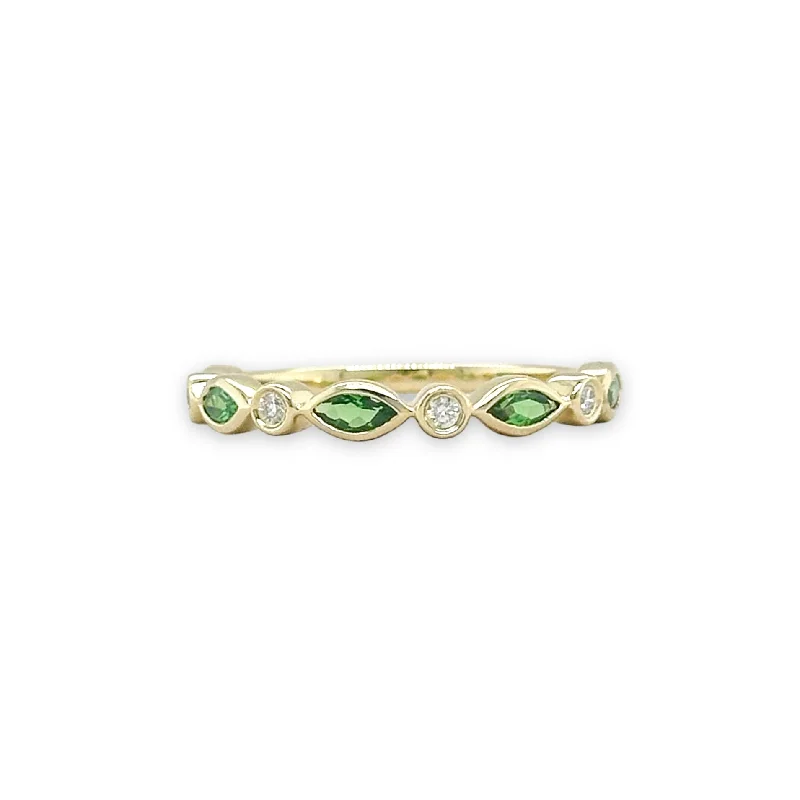 women’s platinum wedding rings-14K Y Gold 0.68ctw Tsavorite and 0.06ctw Diamond Ring