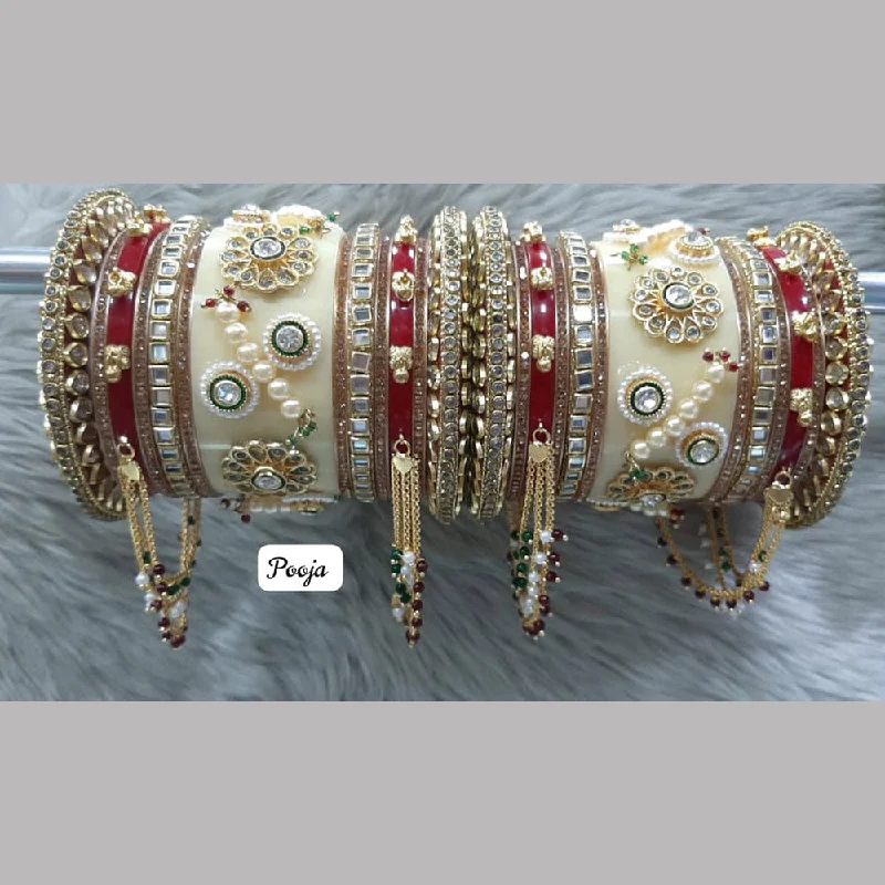 women’s adjustable charm bracelets-Pooja Bangles Gold Plated Bangle Set