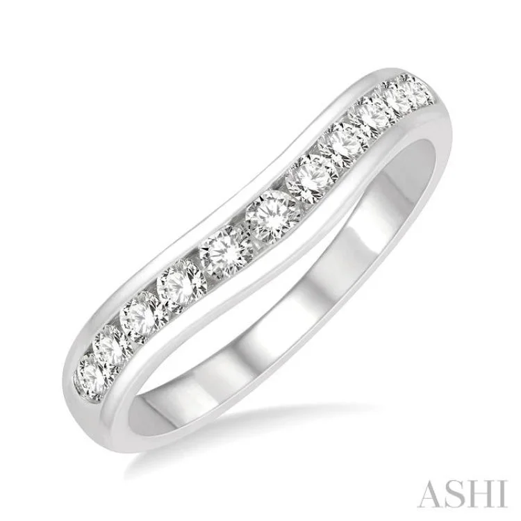 large statement rings for women-1/2 Ctw Round Cut Diamond Inlay Wedding Band in 14K White Gold