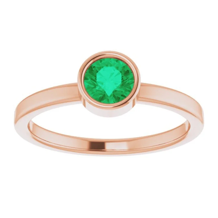 women’s unique engagement rings-14K Rose 5 mm Natural Emerald Ring