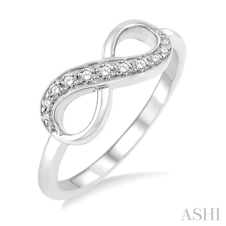 silver engagement rings for women-1/6 Ctw Round Cut Diamond Infinity Ring in 10K White Gold