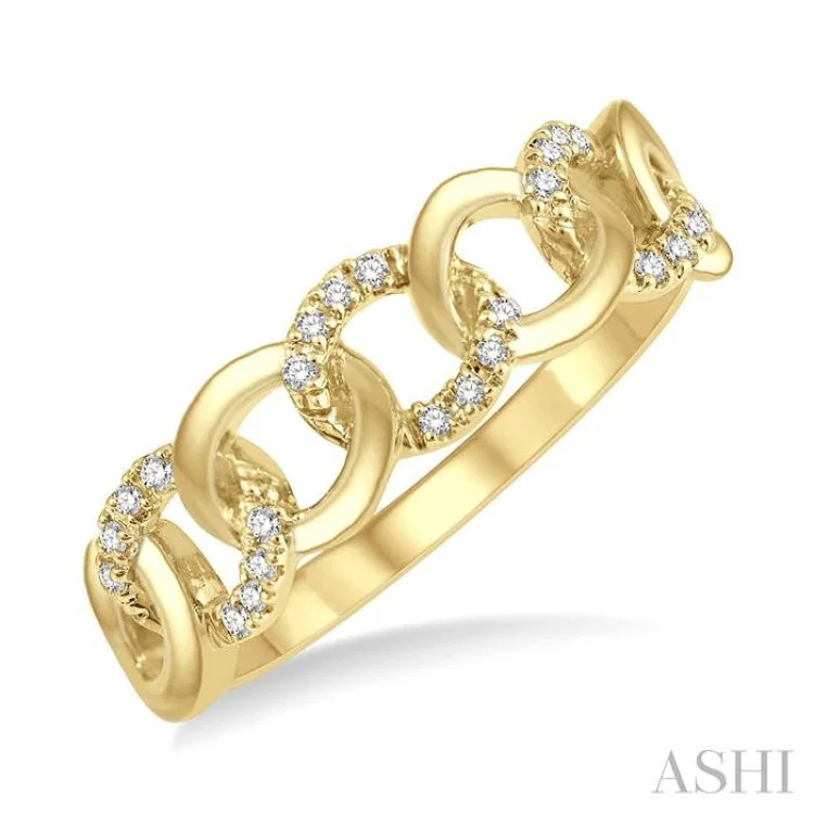 classic gold rings for women-1/10 Ctw Curb Round Cut Diamond Ladies Ring in 14K Yellow Gold