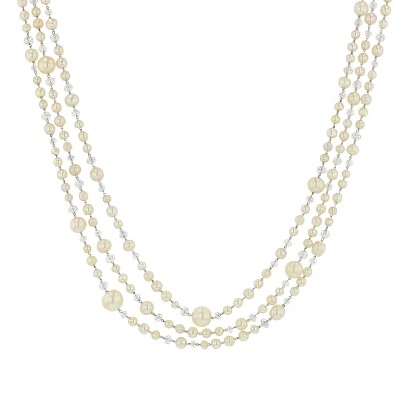 timeless diamond necklaces for women-Natural Pearl & Diamond Bead Necklace