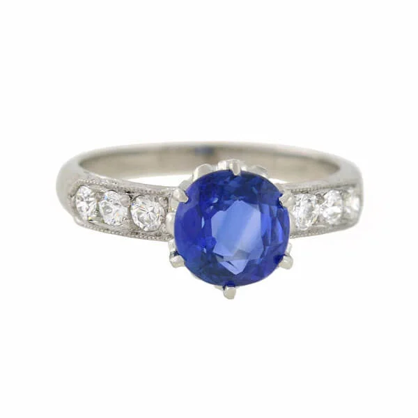 engagement rings with colored stones-Art Deco Style Platinum Sapphire Diamond Ring 1.50ct