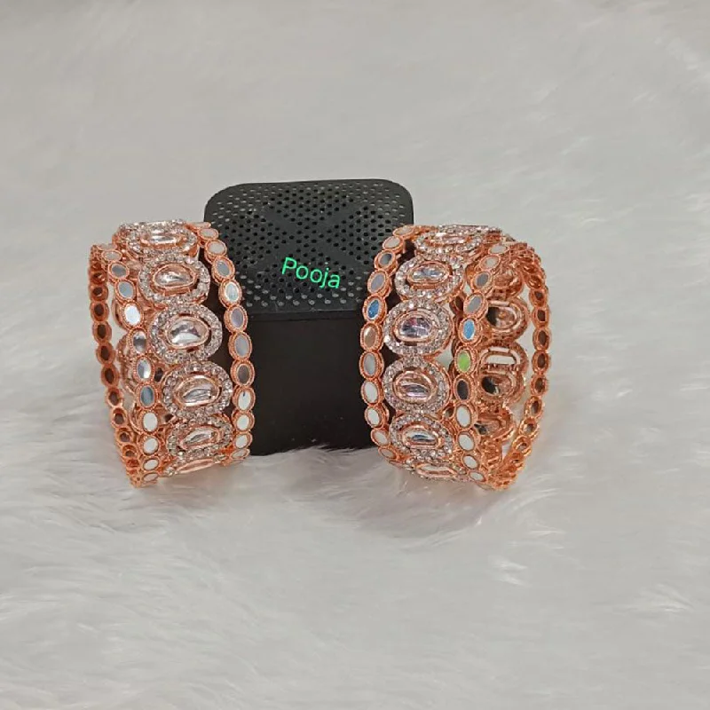 women’s engraved bangles-Pooja Bangles Rose Gold Plated Crystal Stone Bangle Set