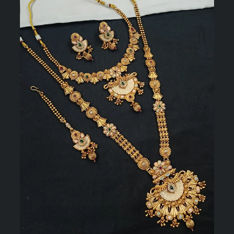 women’s custom engraving necklaces-Padmawati Bangles Gold Plated Pota Stone And Meenakari Long Necklace Set